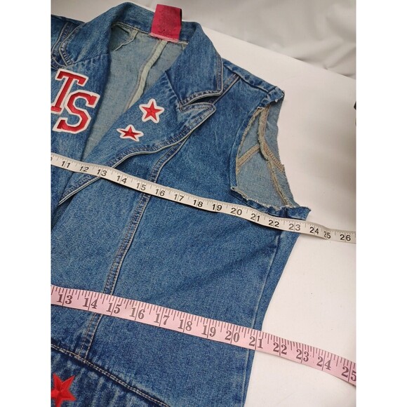 Vtg Carols Denims Button Vest Stars Trish TS Patriotic Denim XL Destroyed - Picture 9 of 12